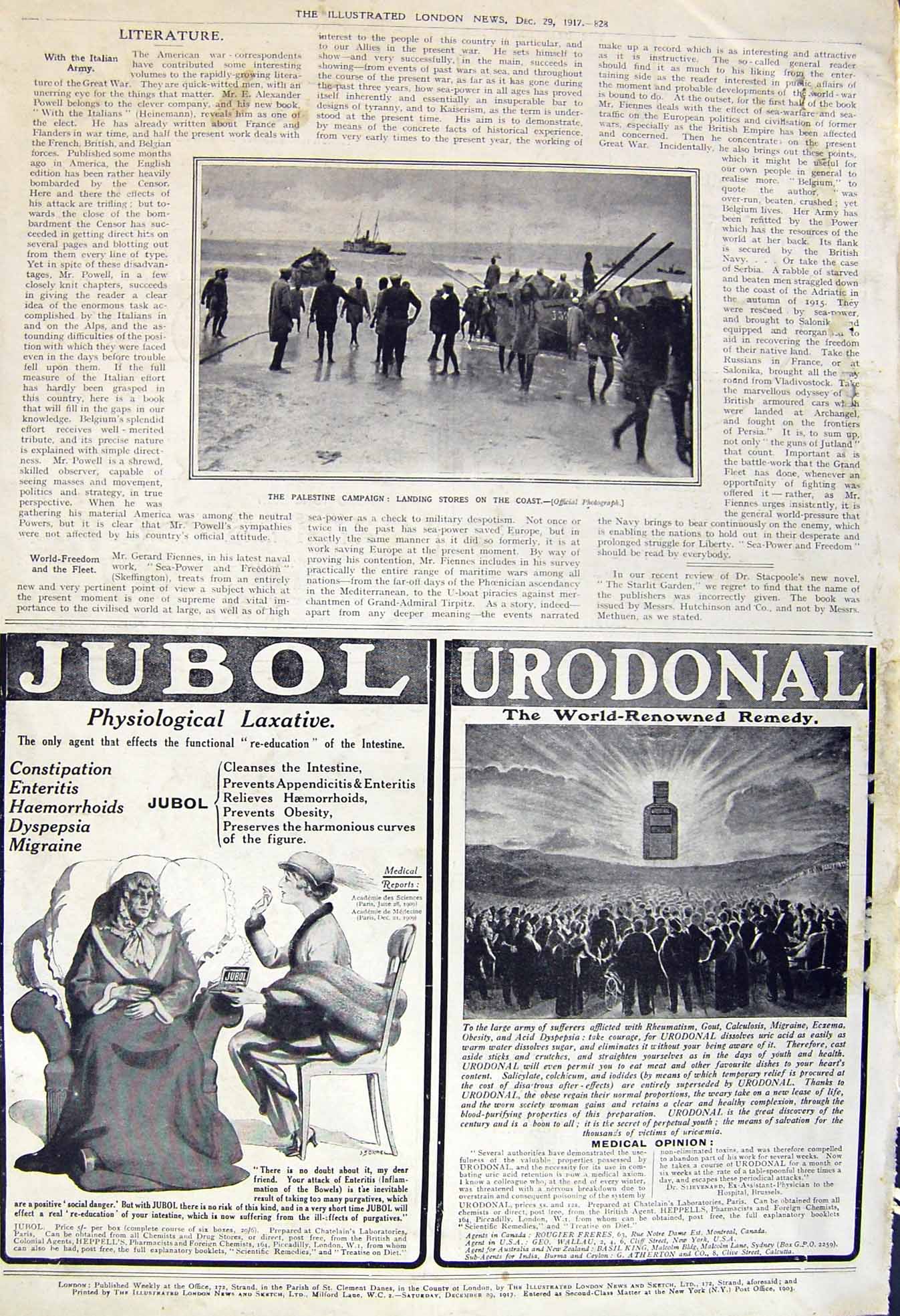 Old Vintage Print 1917 War Palestine Campaign Landing Stores Ship Jubol 20th