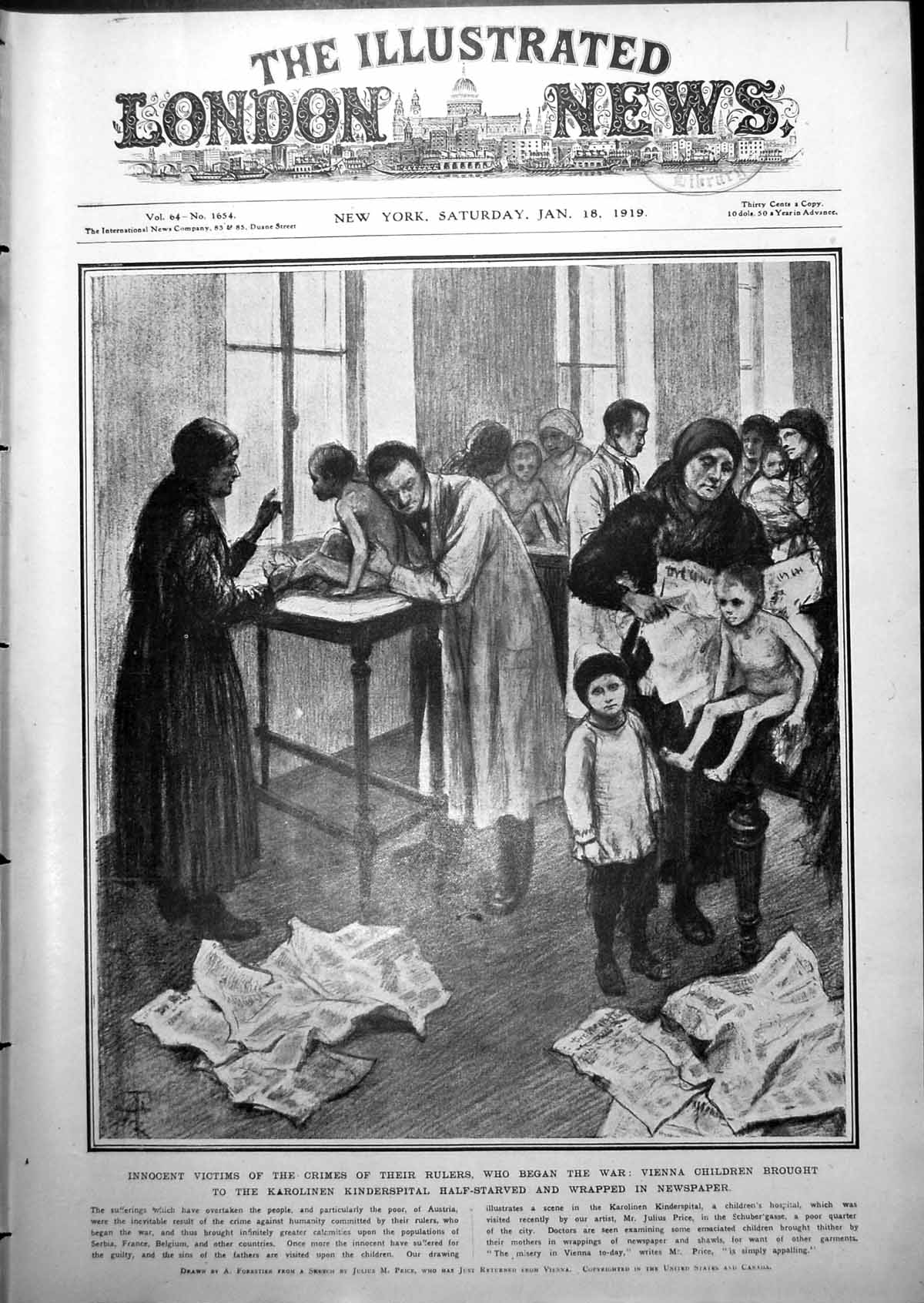 Old Print Vienna Children Karolinen Hospital Hindenburg Von Scheer 1919 0 20th
