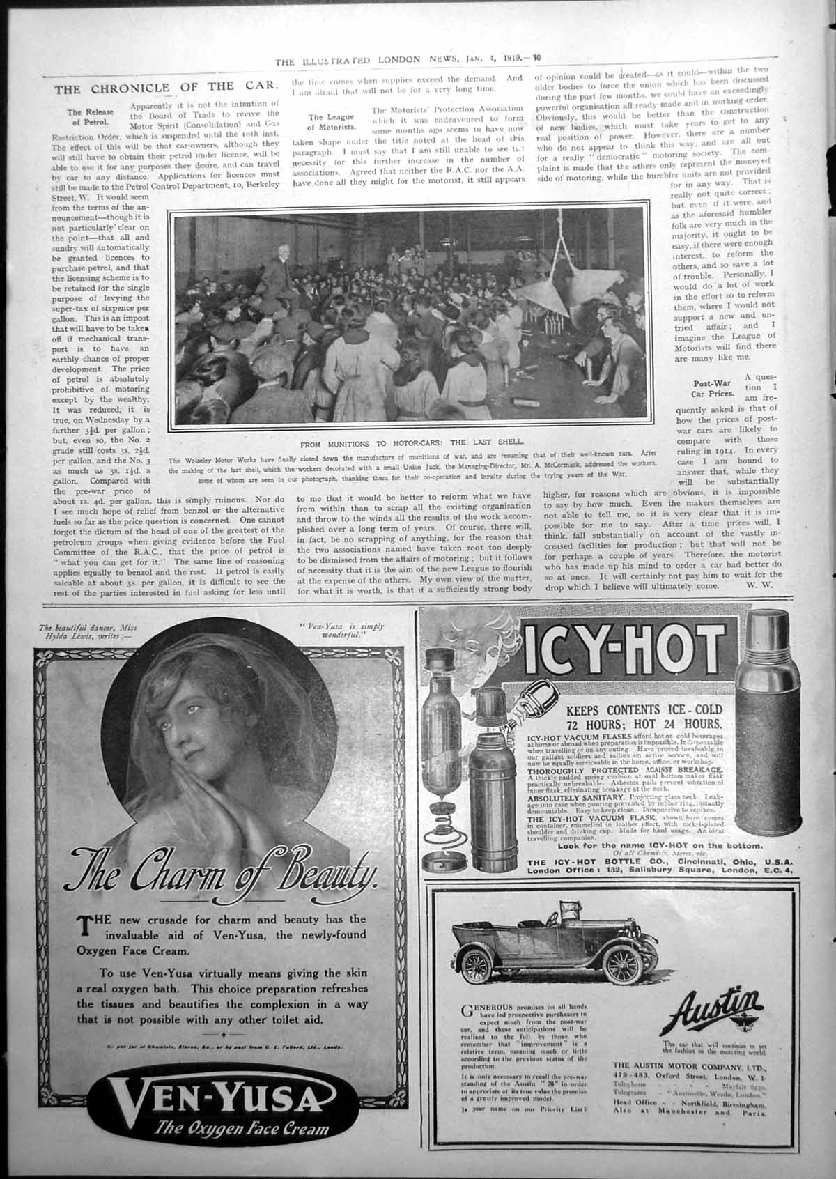 Antique Print Wolseley Motor Works Made Last Shell Resuming Car Making 1919 20th