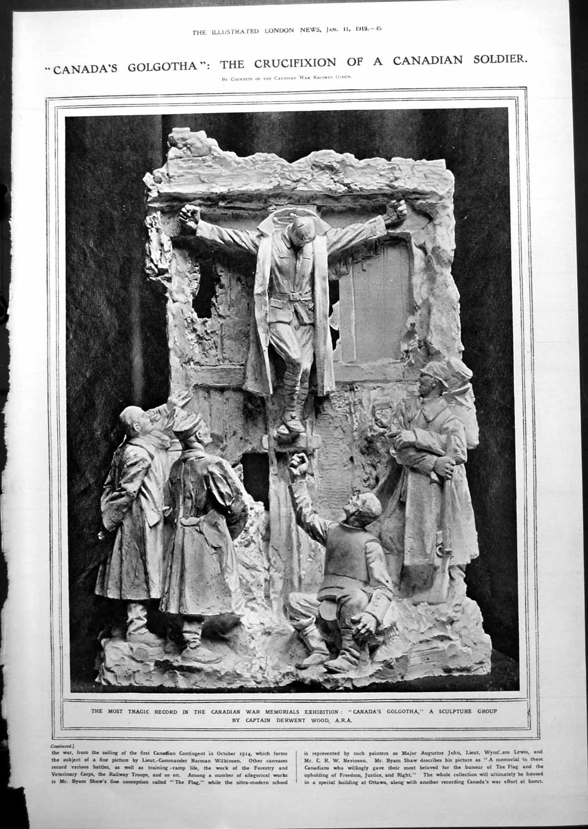 Antique Old Print Canada'S Golgotha Sculpture D Wood Kaiser'S Shelter 1919 0