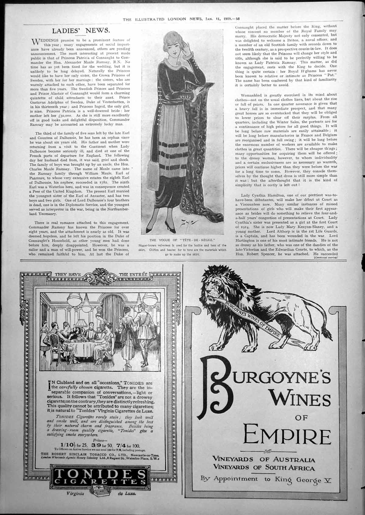Antique Old Print Vogue Chocolate Brown Velveteen Bodice Hem Beaver Fur 1919