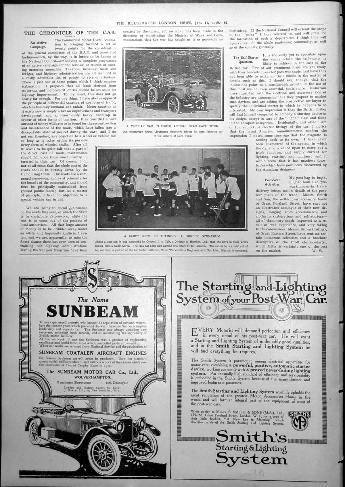 Antique Old Print Arrol-Johnston Car South Africa Humber Cadet Corps Gym 1919