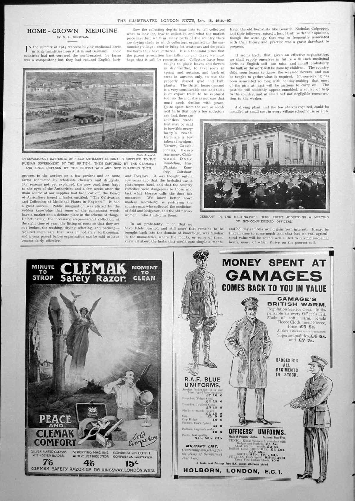 Antique Old Print Sevastopol Batteries Field Artillery Officers Germany 1919