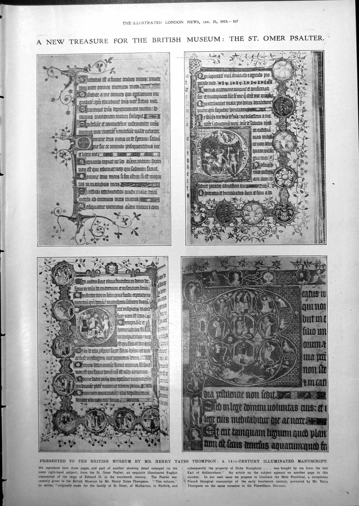 Old St. Omer Psalter 14Th C Illuminated Manuscript Shakespeare 1919