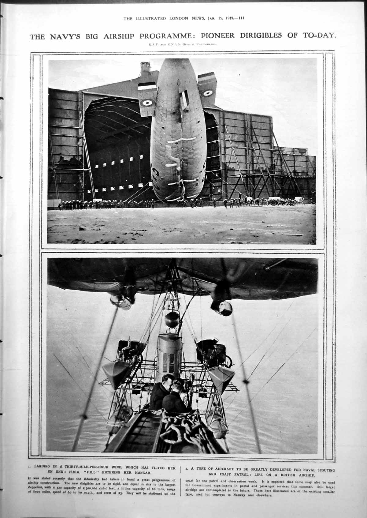 Antique Old Print Pioneer Dirigibles C.X.5 Ss Audex Torpedoed Onslaught 1919