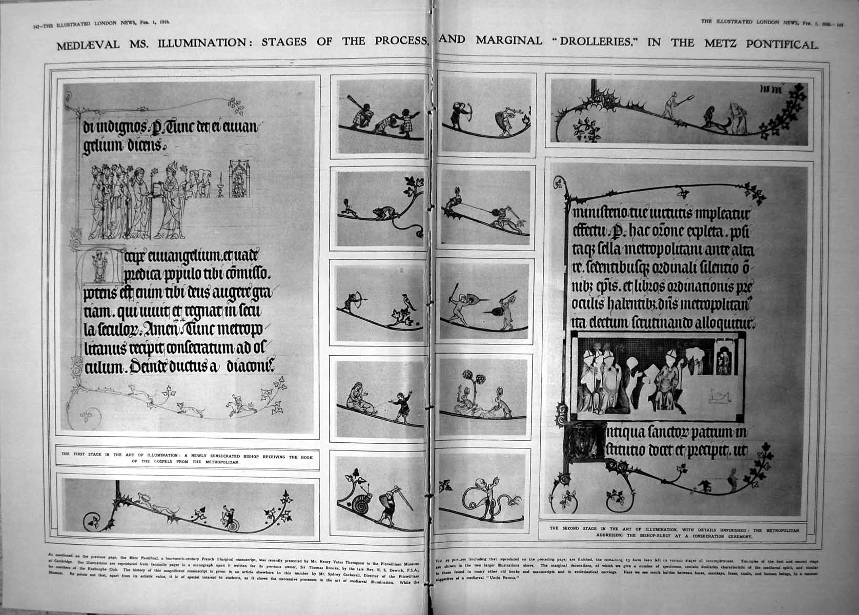 Old Print Damaged Mediaeval Manuscript Illustration Metz Pontifical 1919 20th
