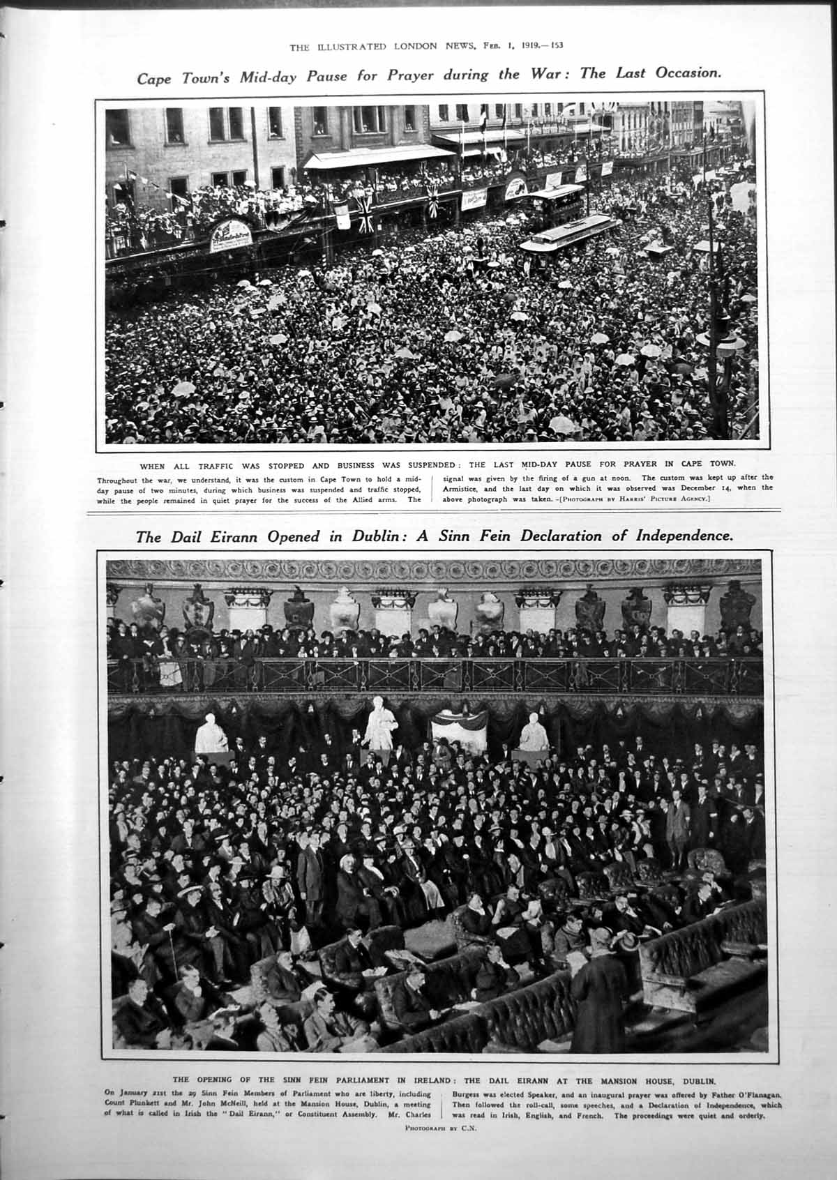 Antique Print Prayer Cape Town Sinn Fein Parliament Vedrines Lands Ro1919 20th