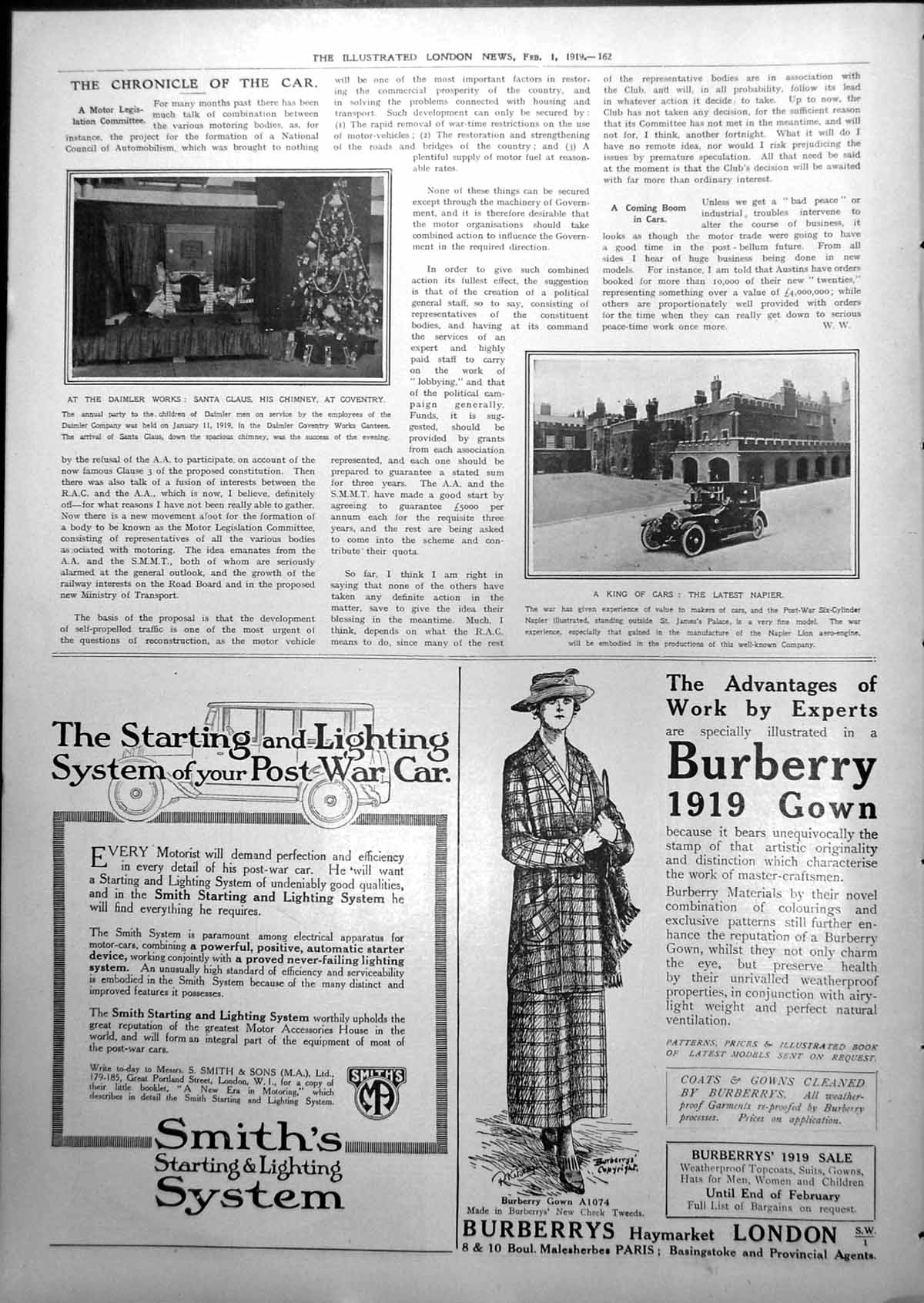 Old Print Daimler Works Santa Claus Chimney King Cars Latest Napier 1919 20th