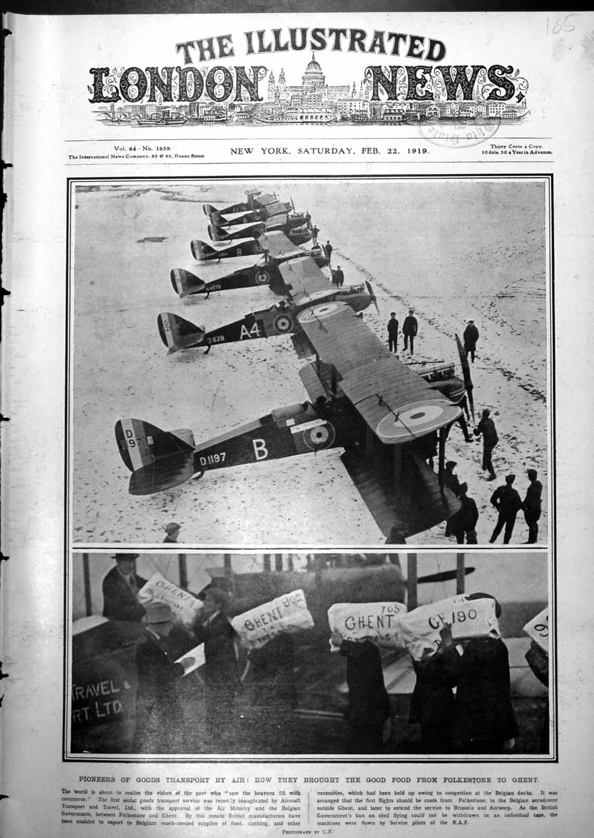 Old Print Goods Transport Folkestone Ghent Air Narragansett Ashore 1919 20th
