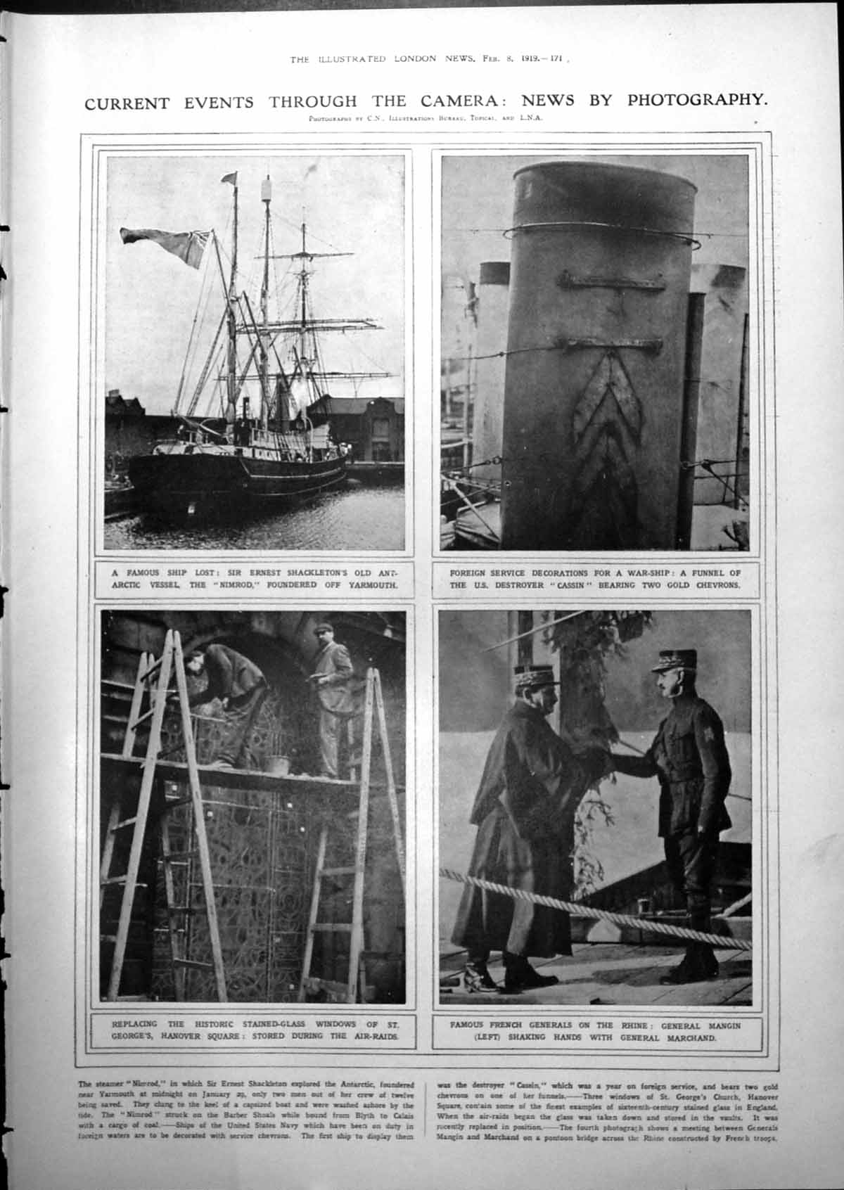 Antique Old Print Nimrod Lost War Ship Cassin Decorated Mangin Marchand 1919
