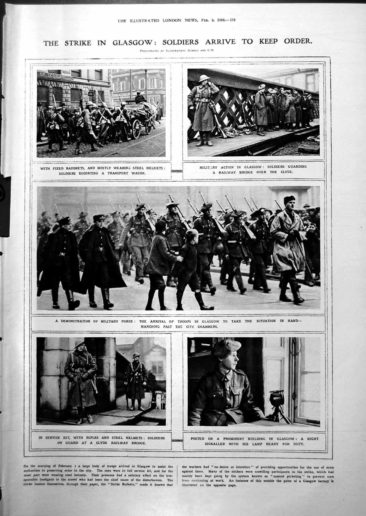 Antique Print Strike Glasgow Siers Arrive Labour Disturbance Belfast 1919 20th