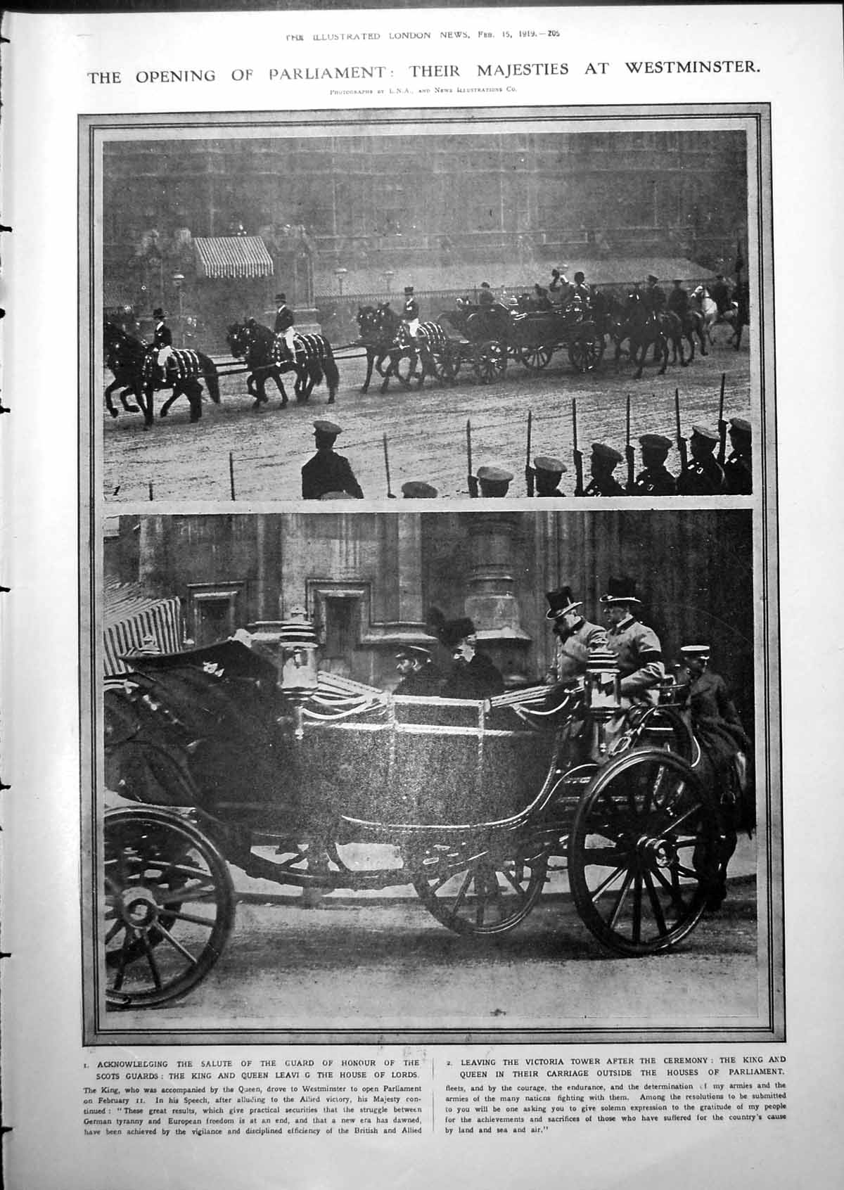 Old Print Opening Parliament King Queen Belgian Medals M Paderewski 1919 20th