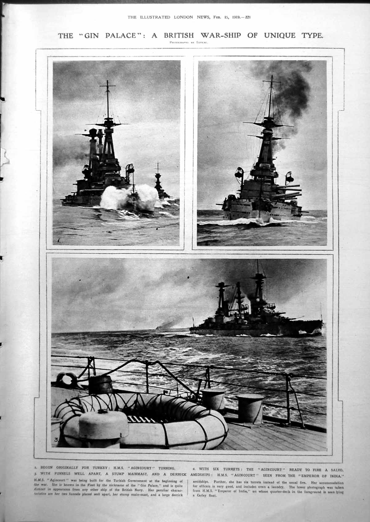 Old Print British Warship Agincourt Paravane At Work Disabling Mine 1919 20th