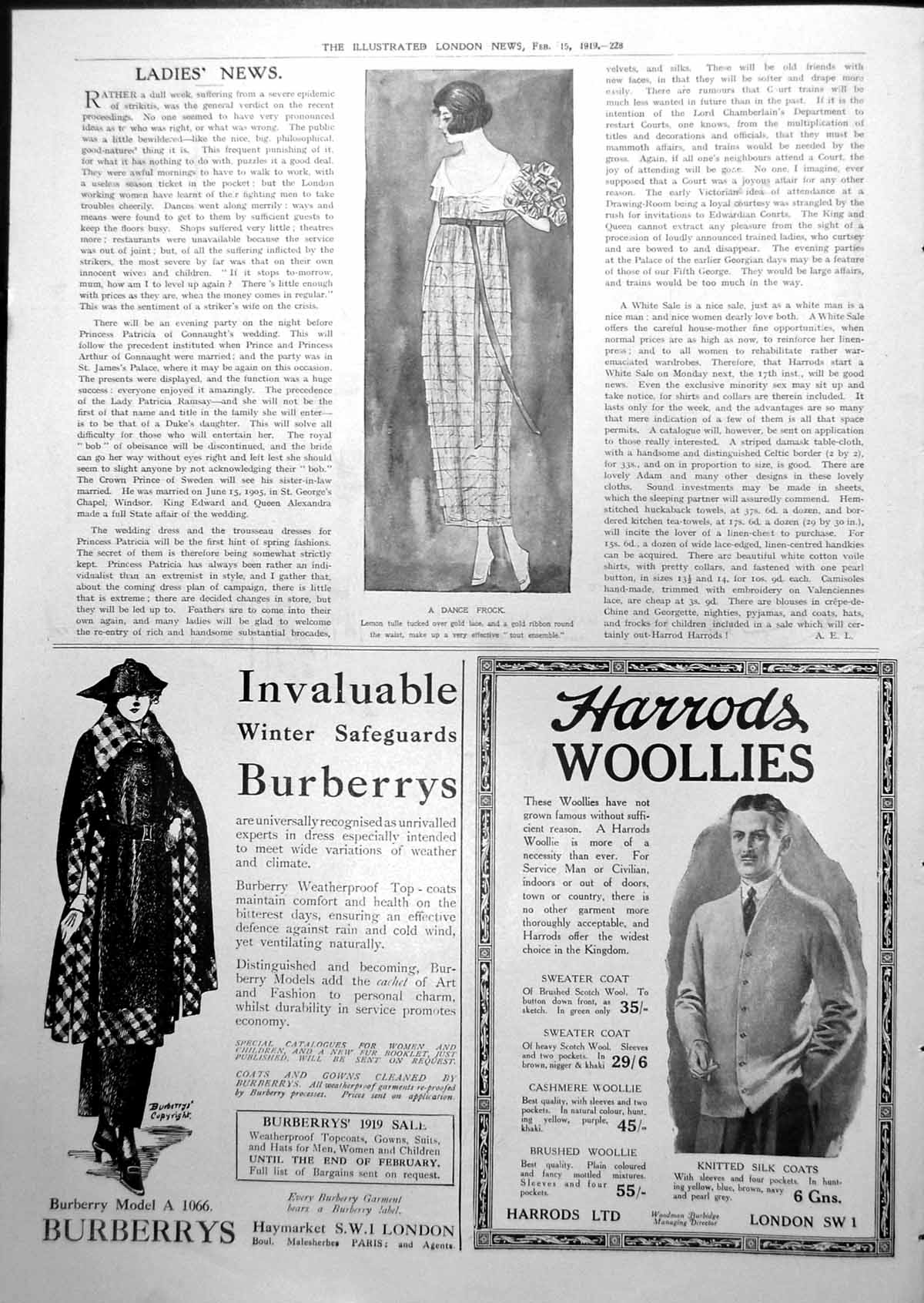 Antique Old Print Dance Frock Lemon Tuille GRibbon Waist Tout Ensemble 1919