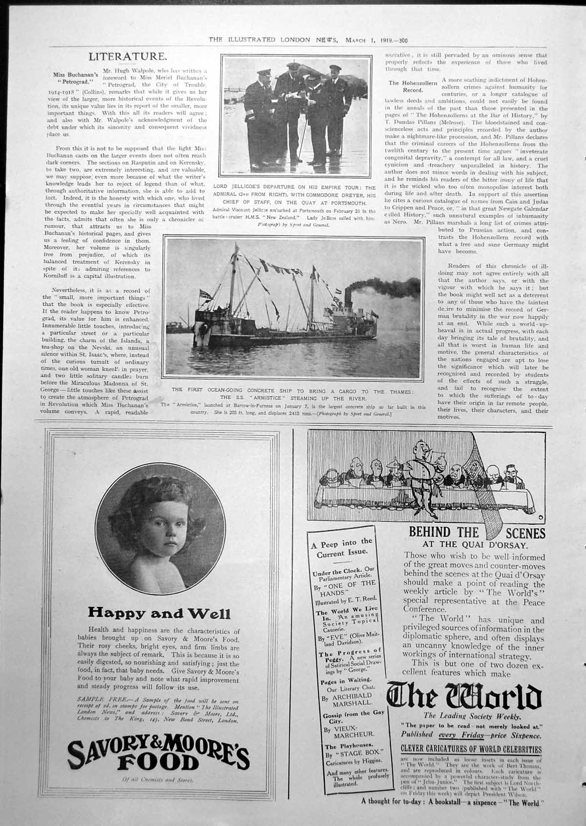 Old Lord Jellicoe Departs Empire Tour Ss Armistice Steams Thames 1919 20th