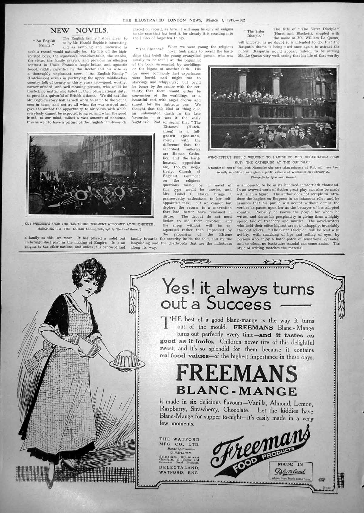 Antique Old Print Winchester'S Public Welcome Repatriated Men From Kut 1919