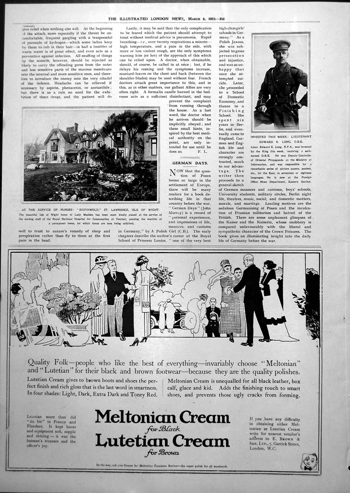 Antique Old Print Lieutentant Edward E Long SouthwSt Lawrence Isle Wight 1919