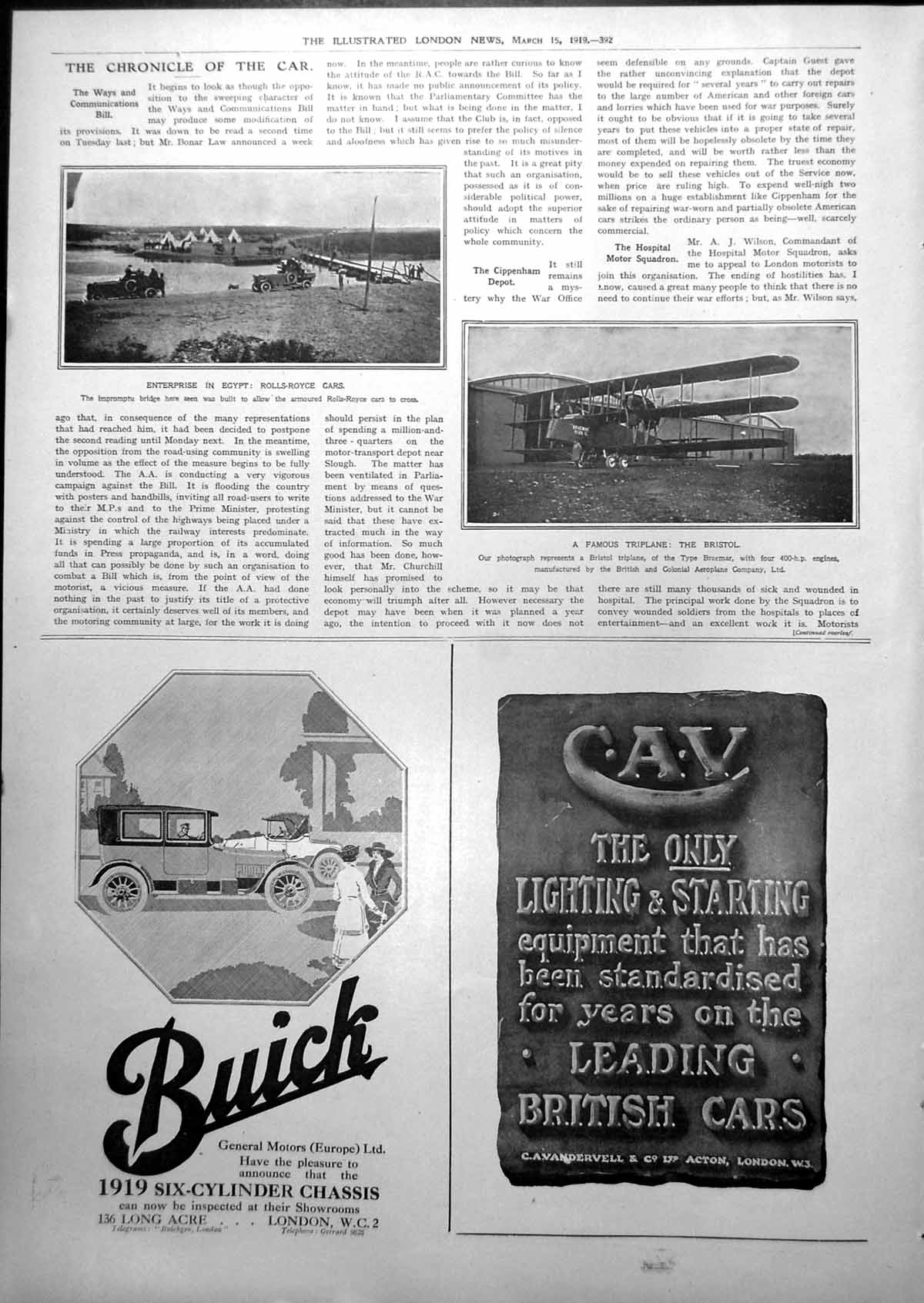 Old Print Rolls-Royce Cars Egypt Famous Triplane The Bristol Braemar 1919 20th