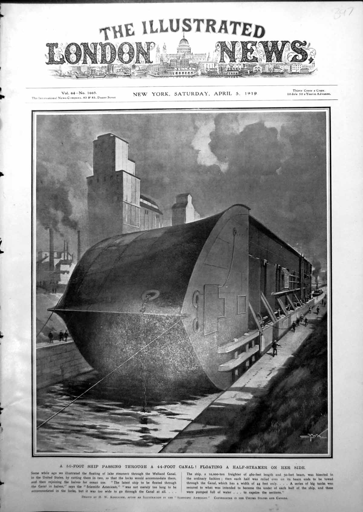 Antique Print Floating Half Steamer Side Canal Coal Mines Commission 1919 20th