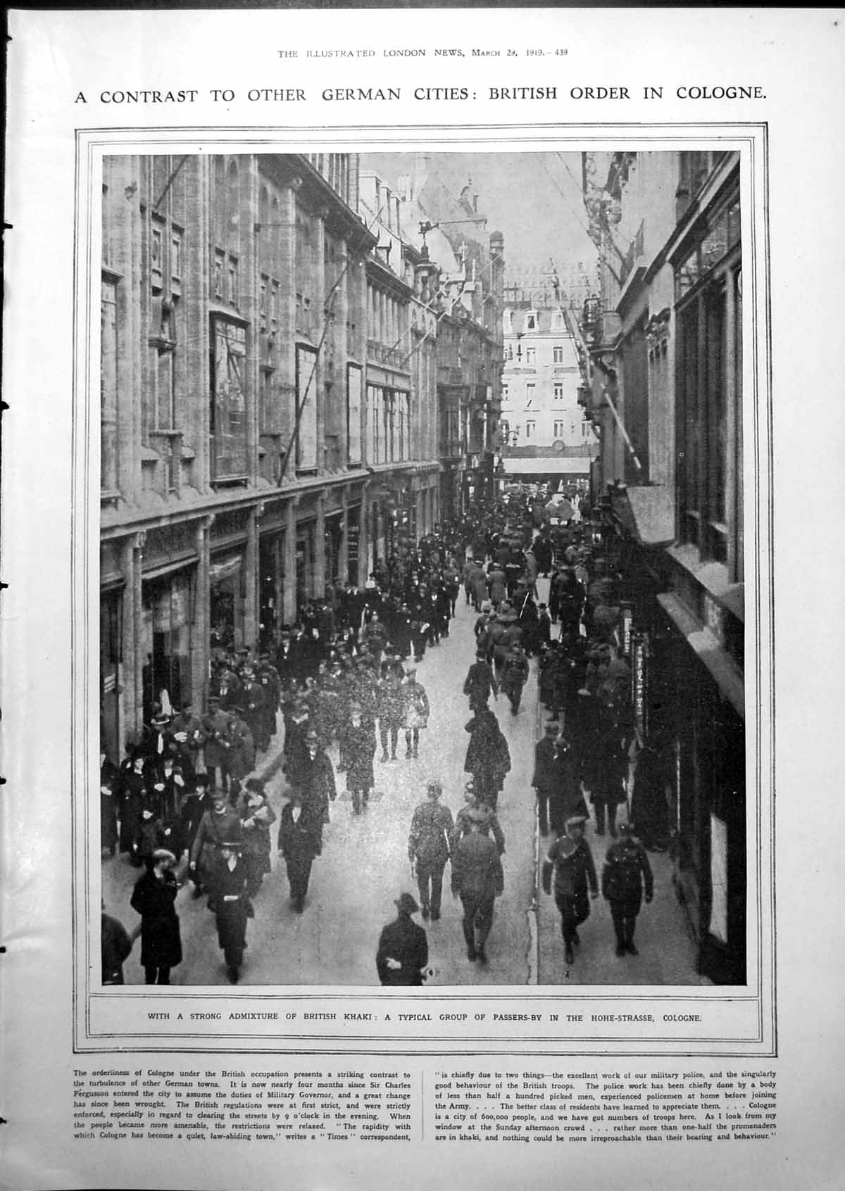 Old Print British Order Khaki In Cologne Passers By In Hohe-Strasse 1919 20th
