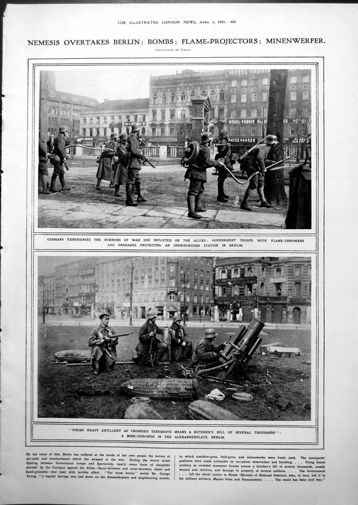 Antique Print Berlin Suffers Bombardment Spartacists Navy Mesopotamia 1919
