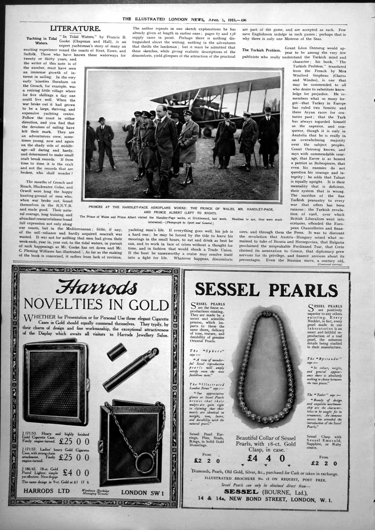 Antique Old Print Princes Handley-Page Works Wales Albert Cricklewood 1919 20th