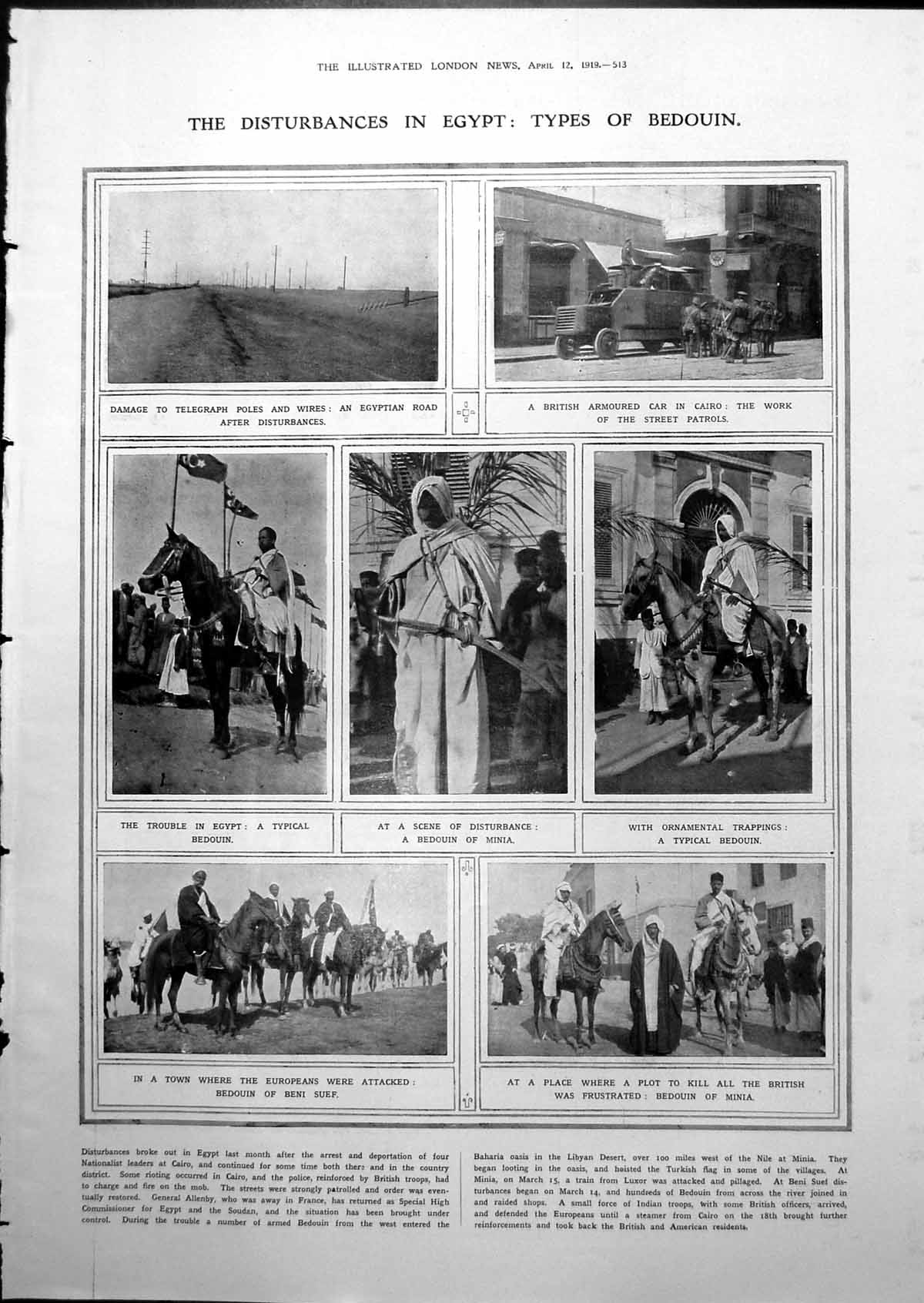 Old Disturbances Egypt Types Bedouin Cairo Tram Guarded Military 1919 20th