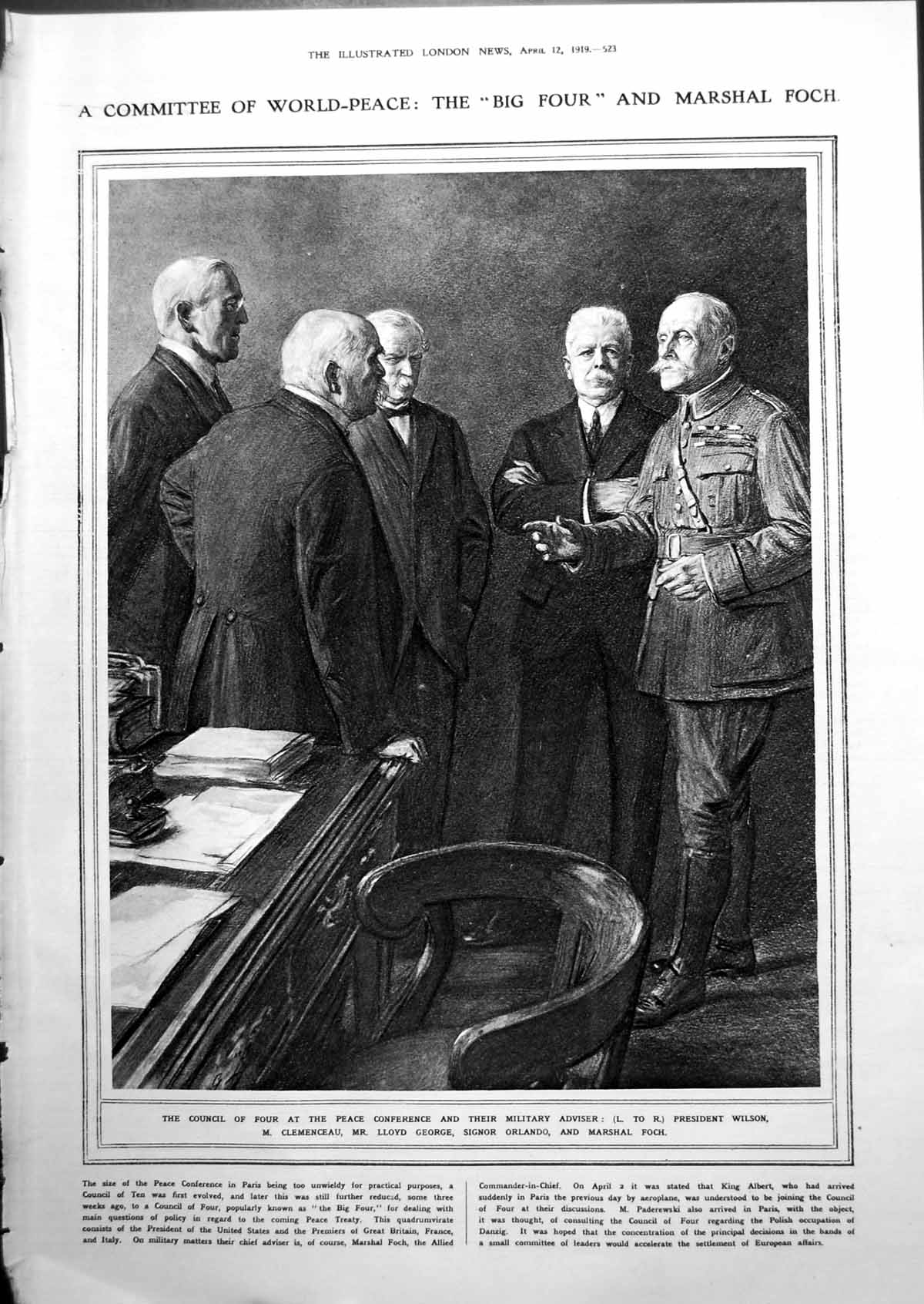 Old Wilson Clemencau Lloyd George Orlando Foch Karl Switzerland 1919 20th