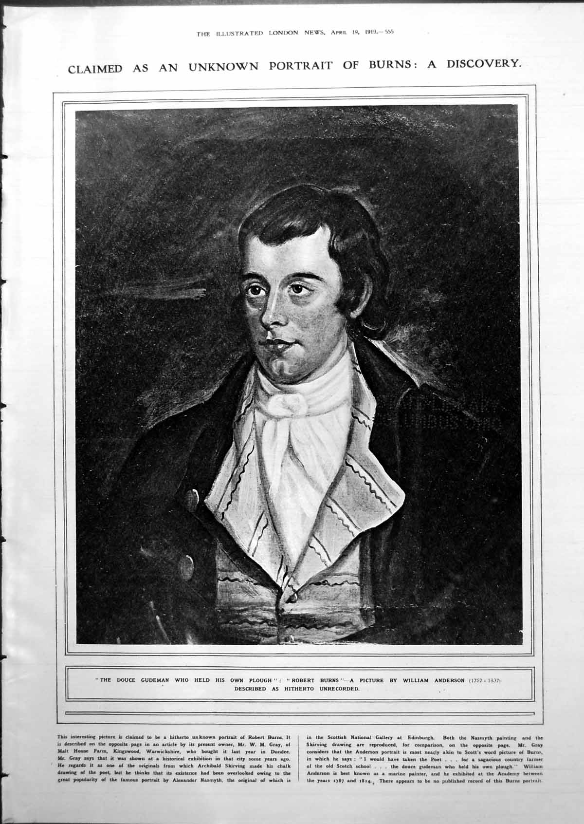 Antique Print Robert Burns Portrait W Anderson Canvassing By Air Lcc 1919 20th