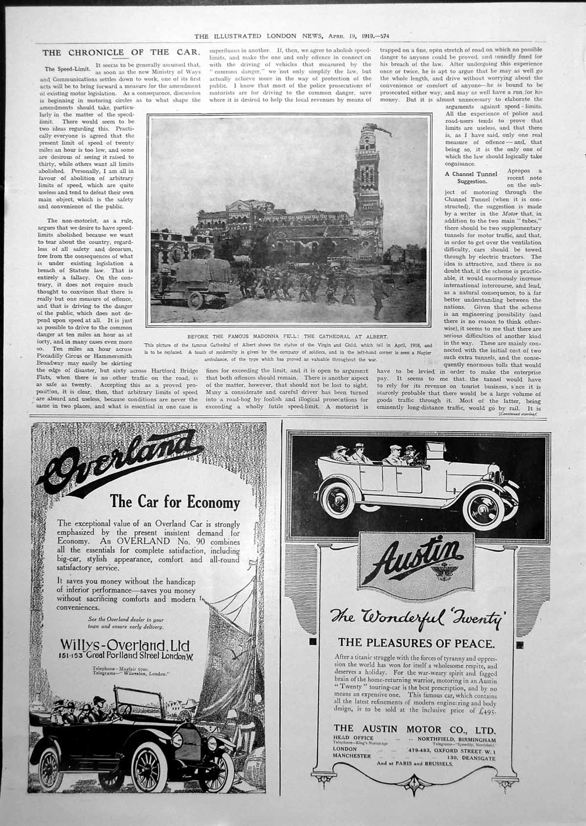Antique Old Print Before Madonna Fell Cathedral Albert Napier Ambulance 1919