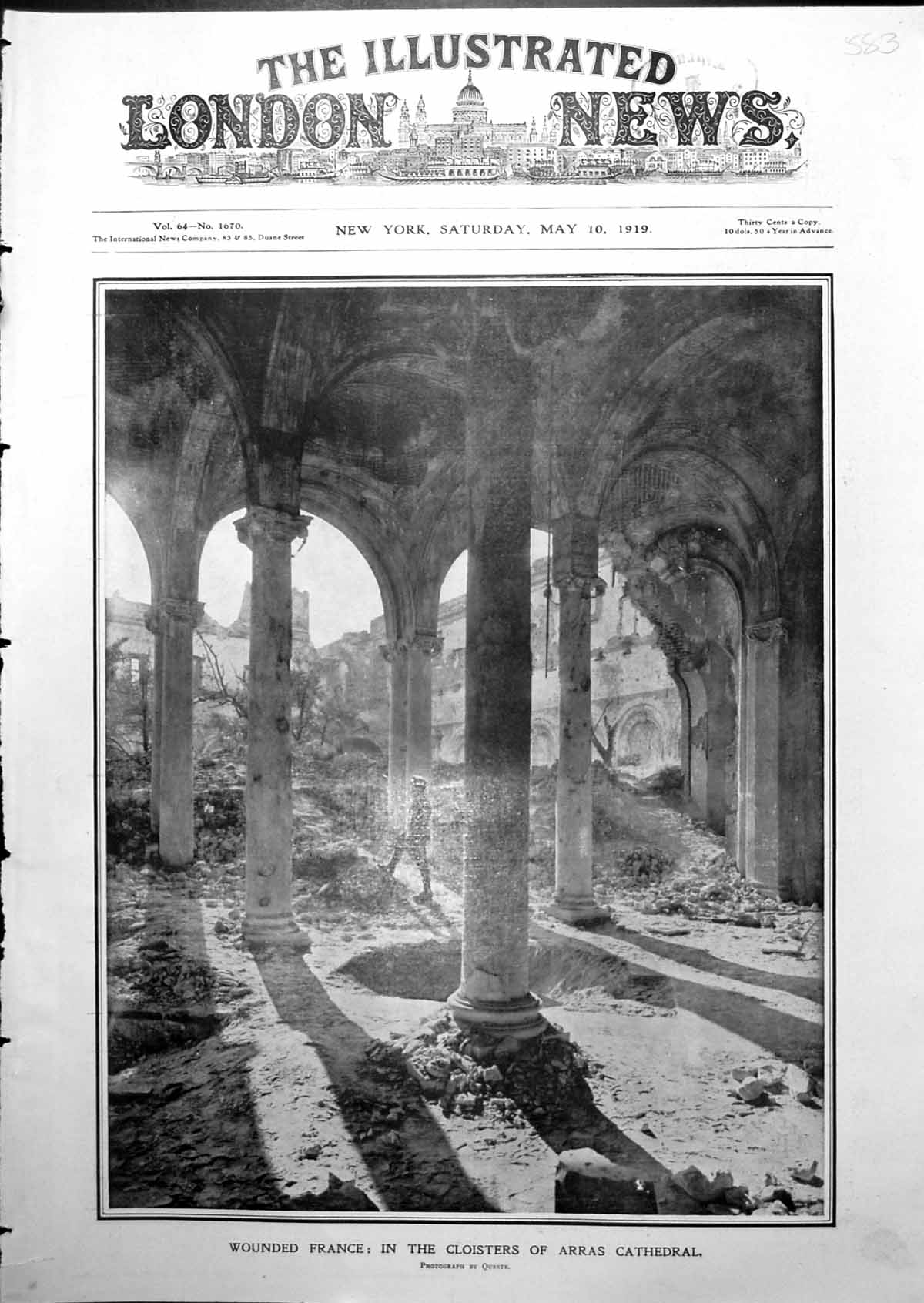 Antique Print Cloisters Arras Cathedral France Egypt Unrest Railways 1919 20th
