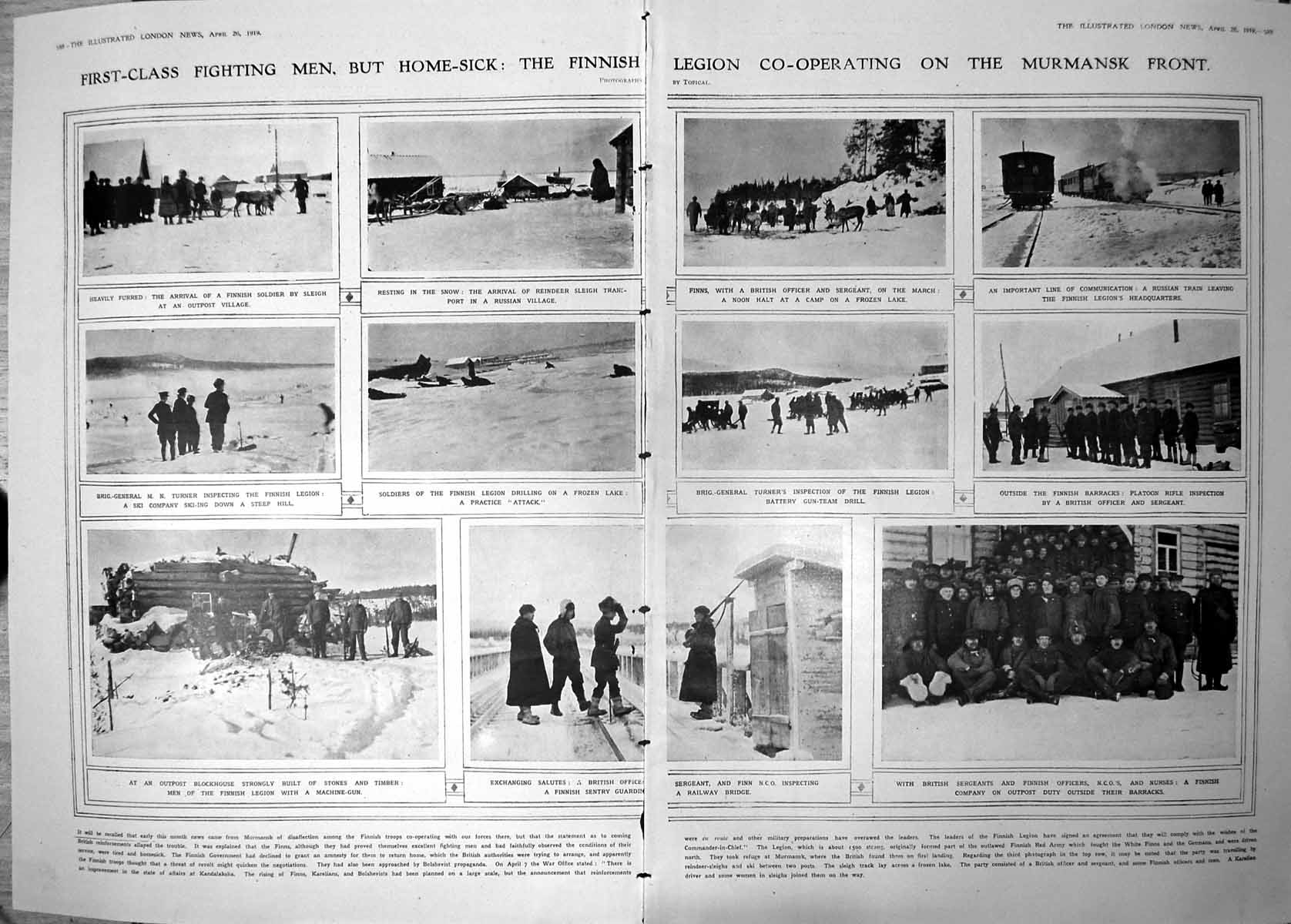 Antique Old Print Damaged Finnish Legion Co-Operating On Murmansk Front 1919