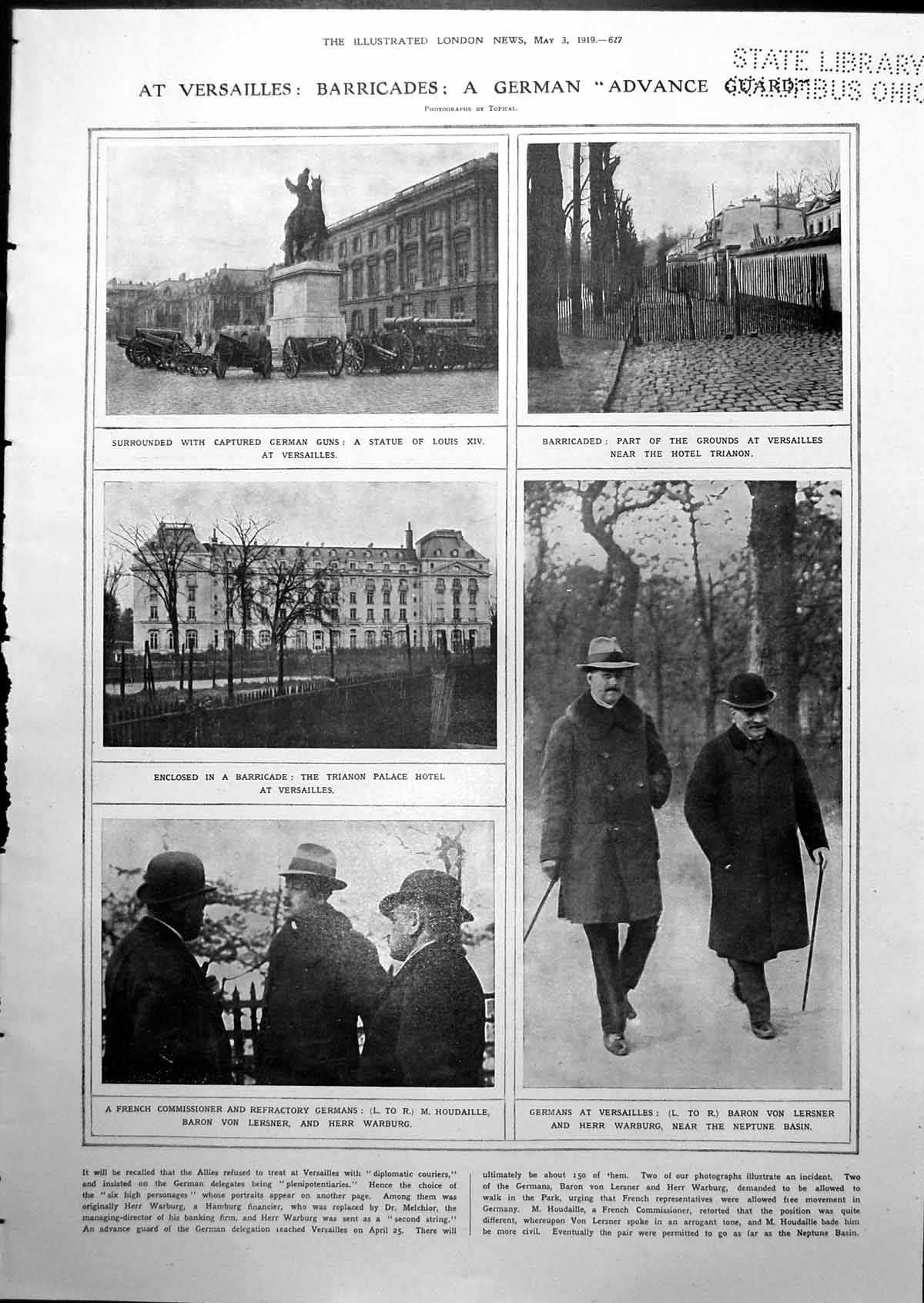 Antique Print Versailles Barricades Germans March Australians London 1919 20th