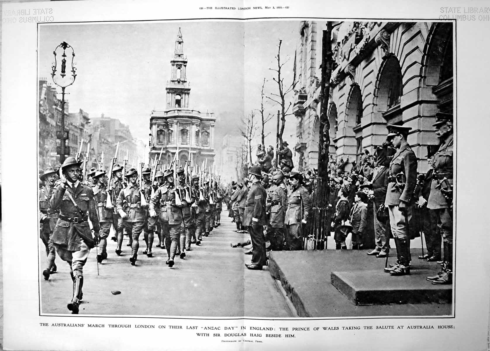 Antique Print Prince Wales Taking Salute Australians Anzac Day London 1919