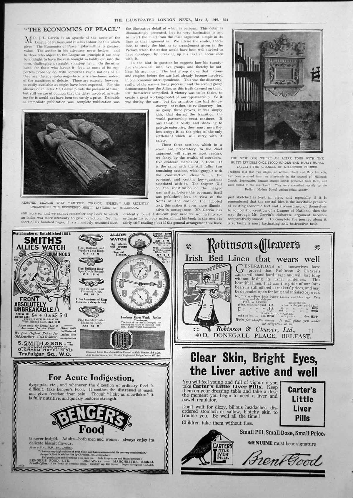 Antique Old Print Recovered Huett Effigies Millbrook Church Chancel Tomb 1919