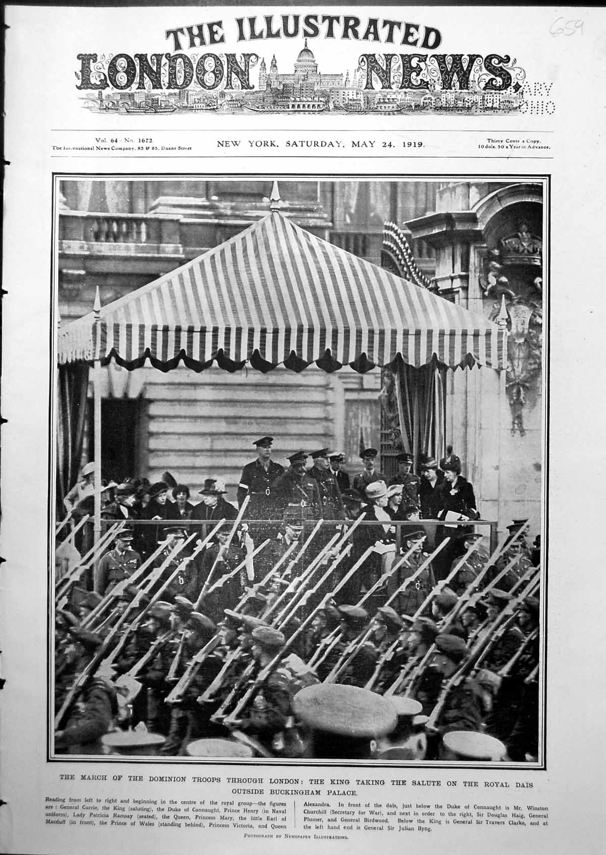 Antique Old Print March Dominion Troops London King Admiral Tyrwhitt 1919 20th