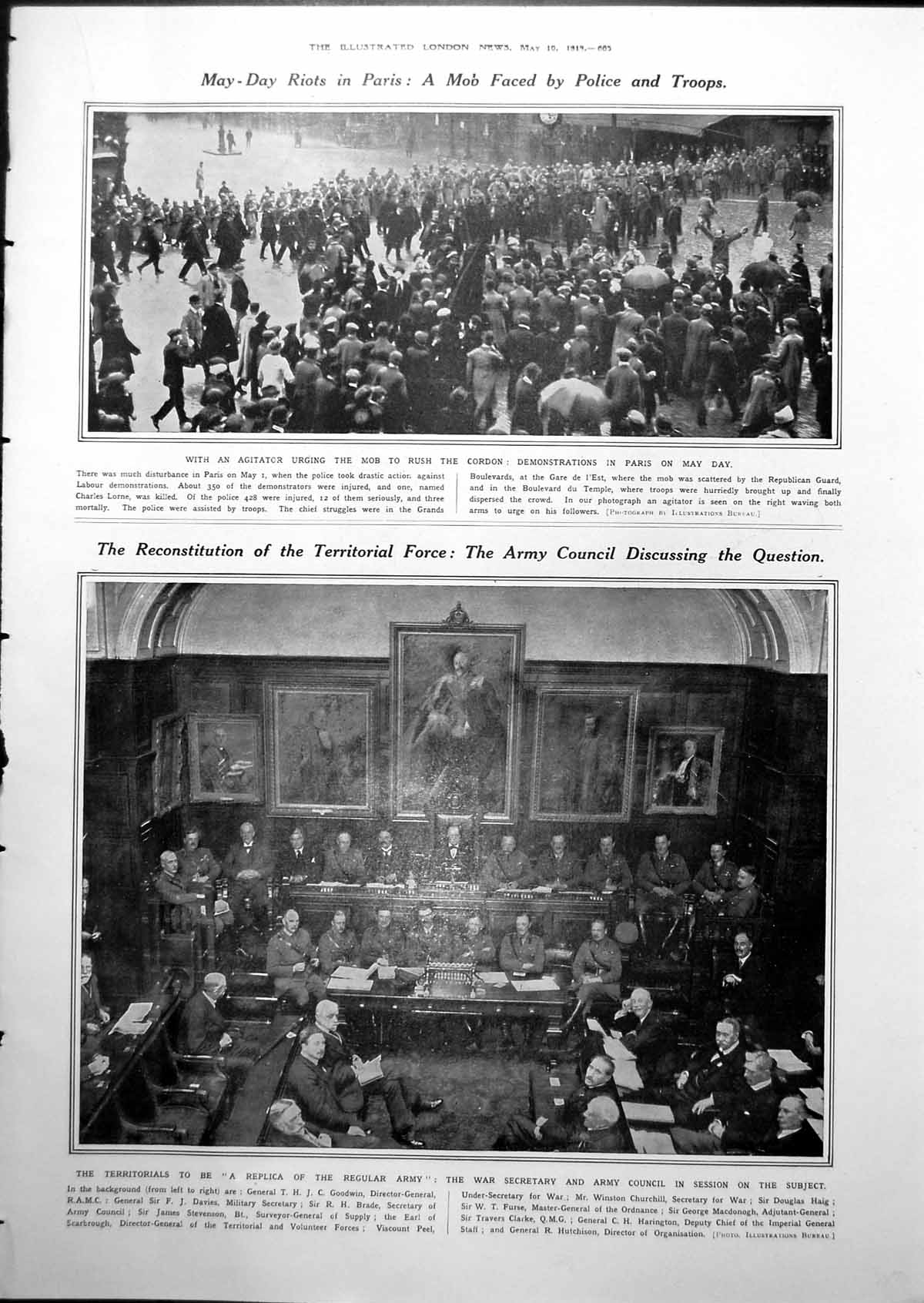Antique Print May-Day Riots Paris B.A.T. Biplane Fk26 Passenger Plane 1919
