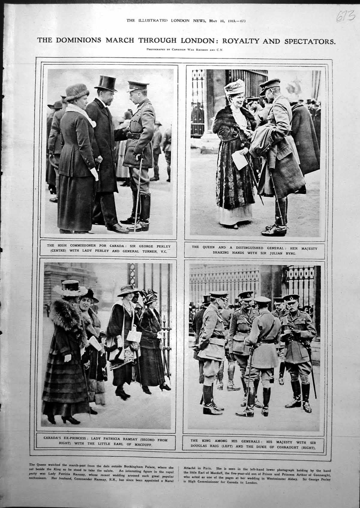 Old Print Dominions March London Royalty Spectators Air Versailles 1919 20th