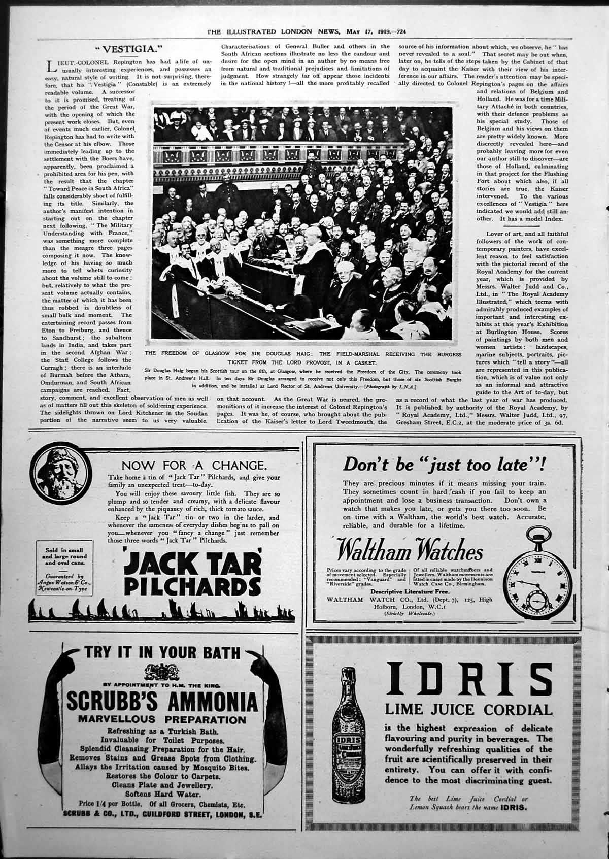 Old Vintage Print Freedom Glasgow For Sir Douglas Haig Field-Marshal 1919 20th