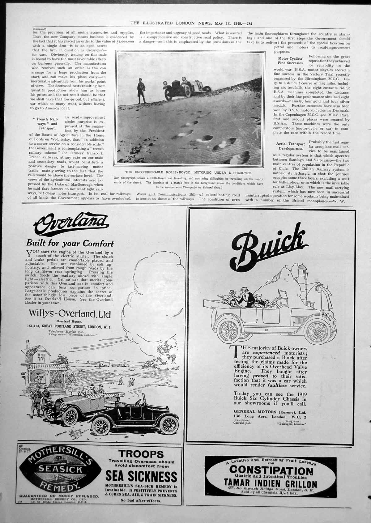 Original Old Vintage Print Unconquerable Rolls-Royce Sandy Waste Desert 1919
