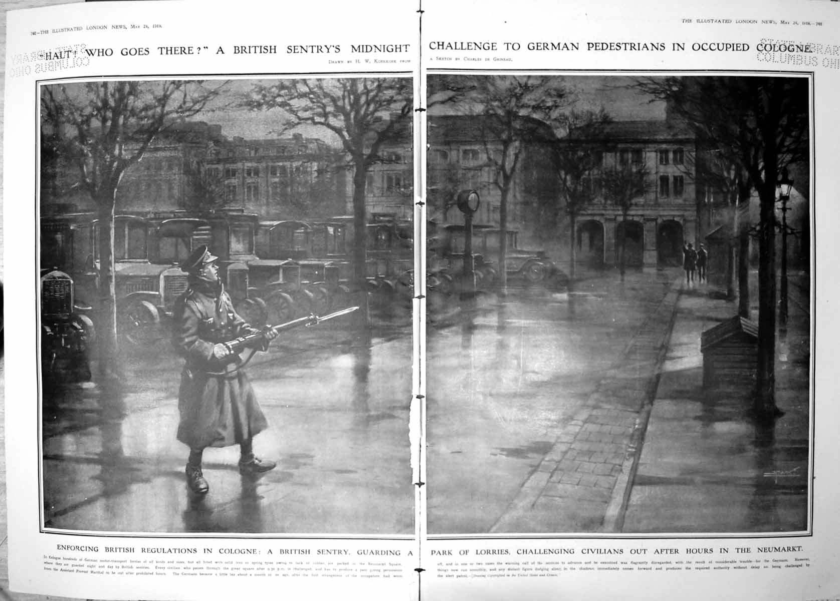 Old Damaged British Sentry Cologne Challenges Civilians Curfew 1919 20th