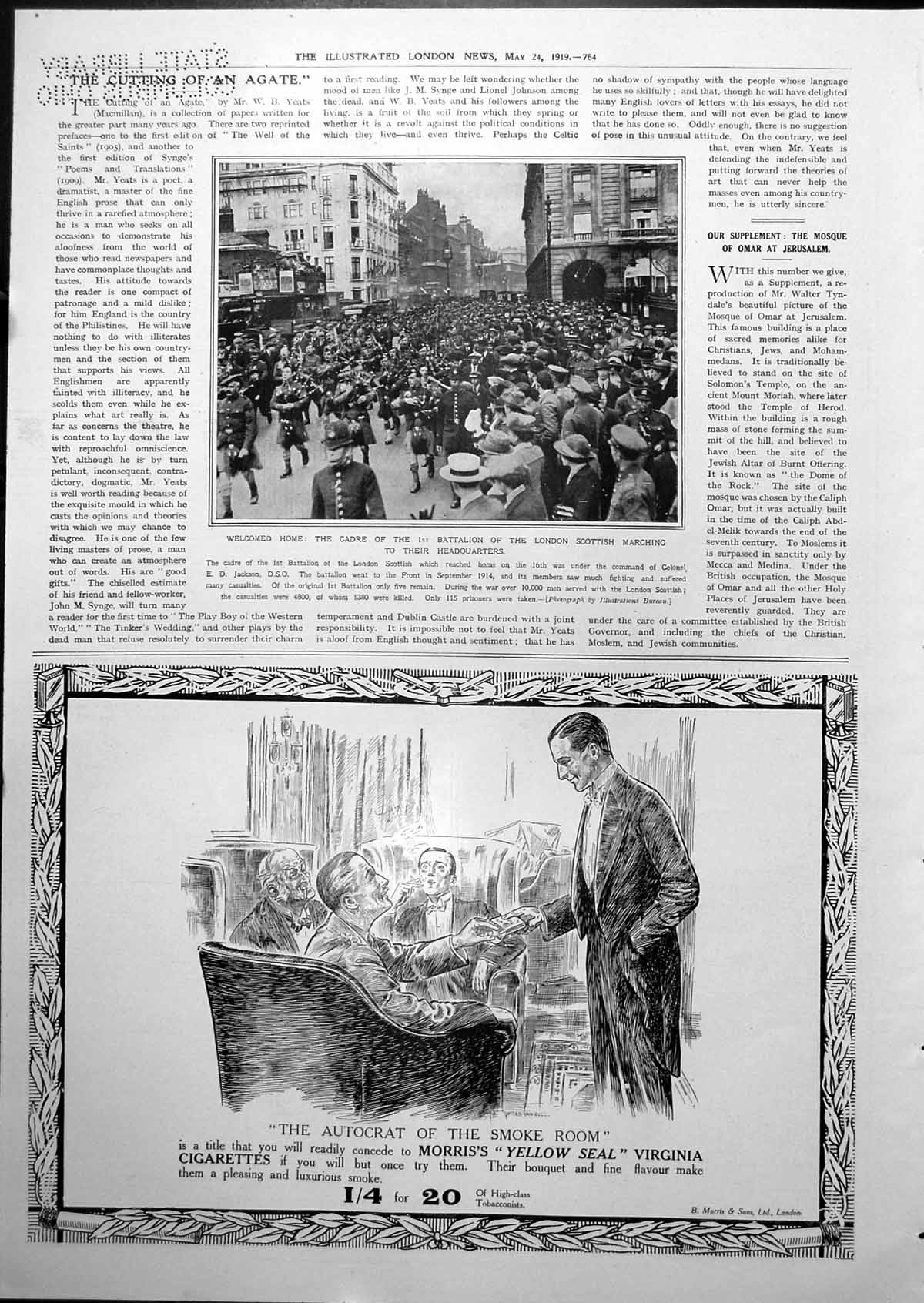 Antique Old Print 1St Battalion London Scottish Return To Headqaurters 1919