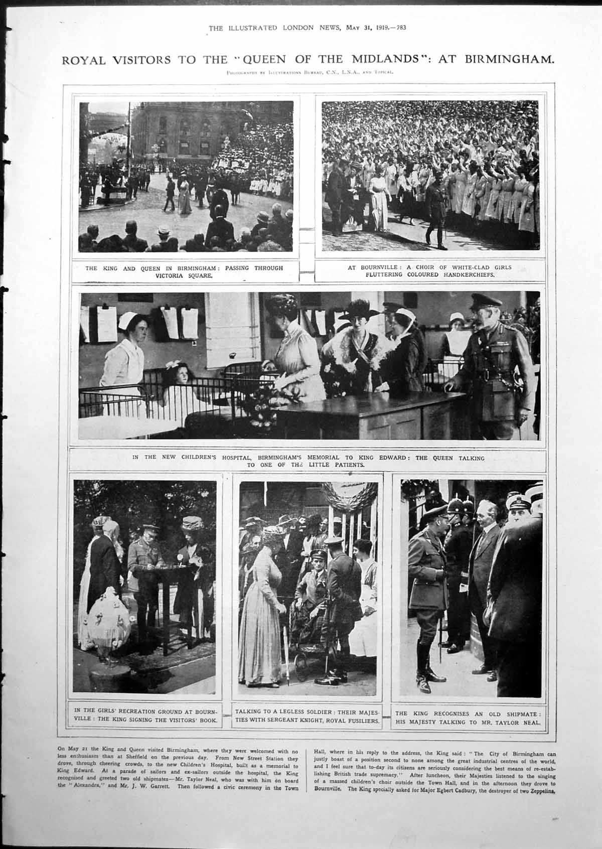Old Print King Queen Visit Birmingham Bourneville Hospital Shipmate 1919 20th