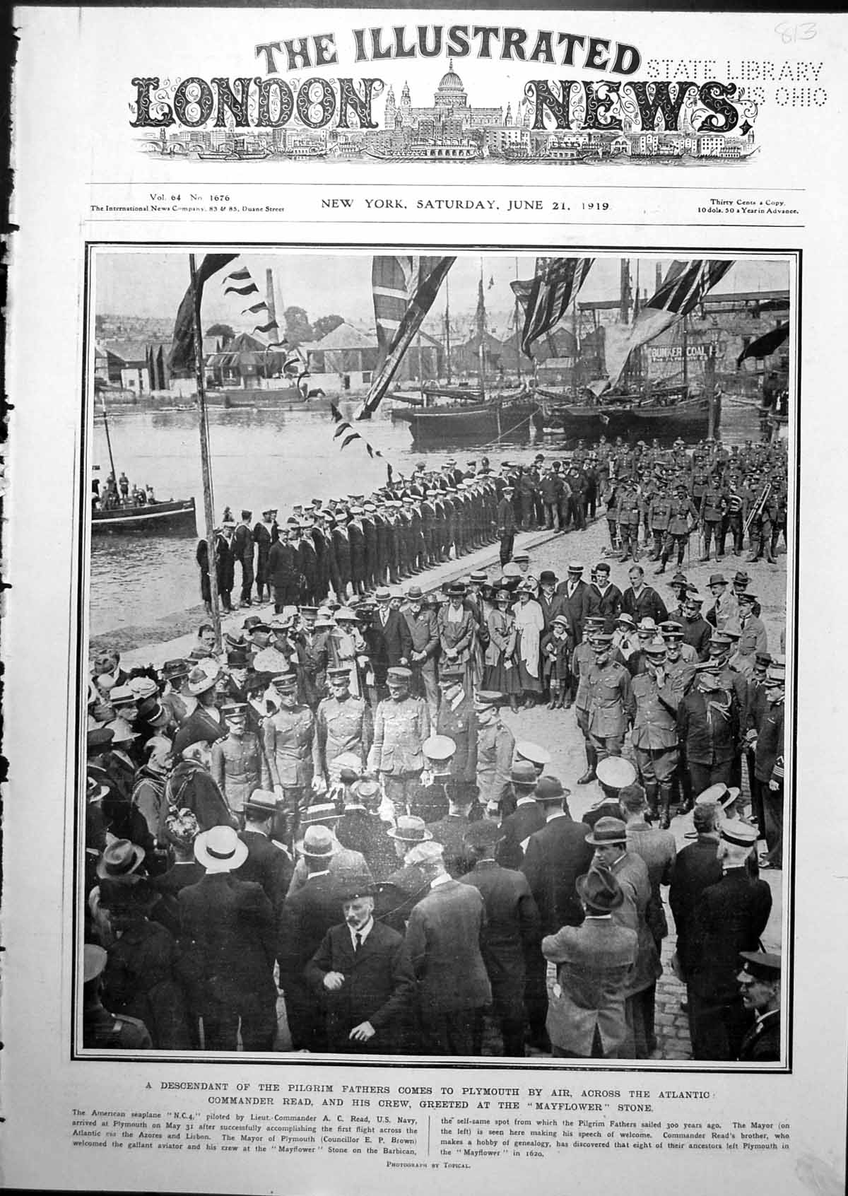 Old Print Commander Read Greeted Mayflower Stone Seaplane Atlantic 1919 20th