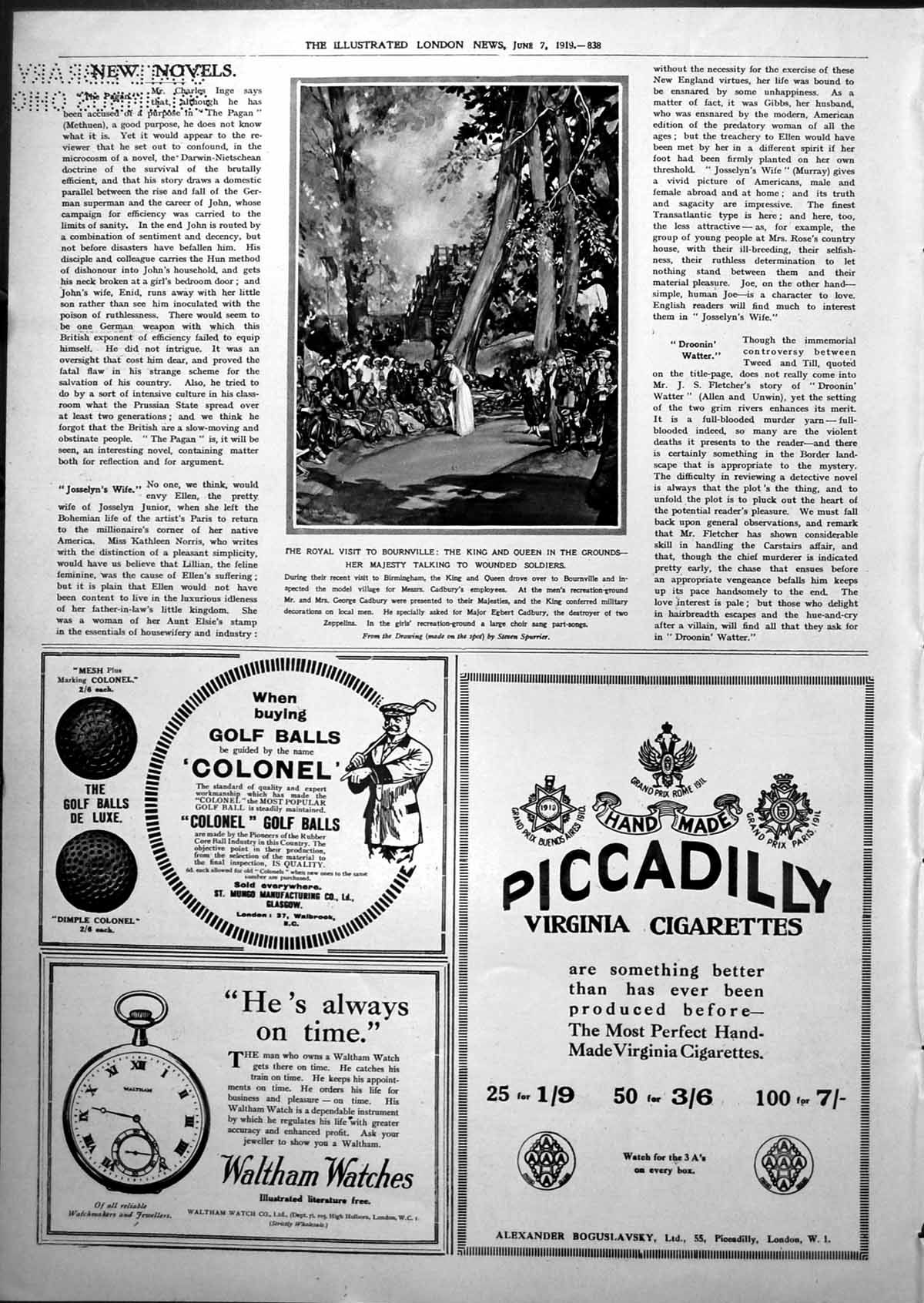 Antique Old Print King Queen Grounds Bourneville Talking Wounded Siers 1919