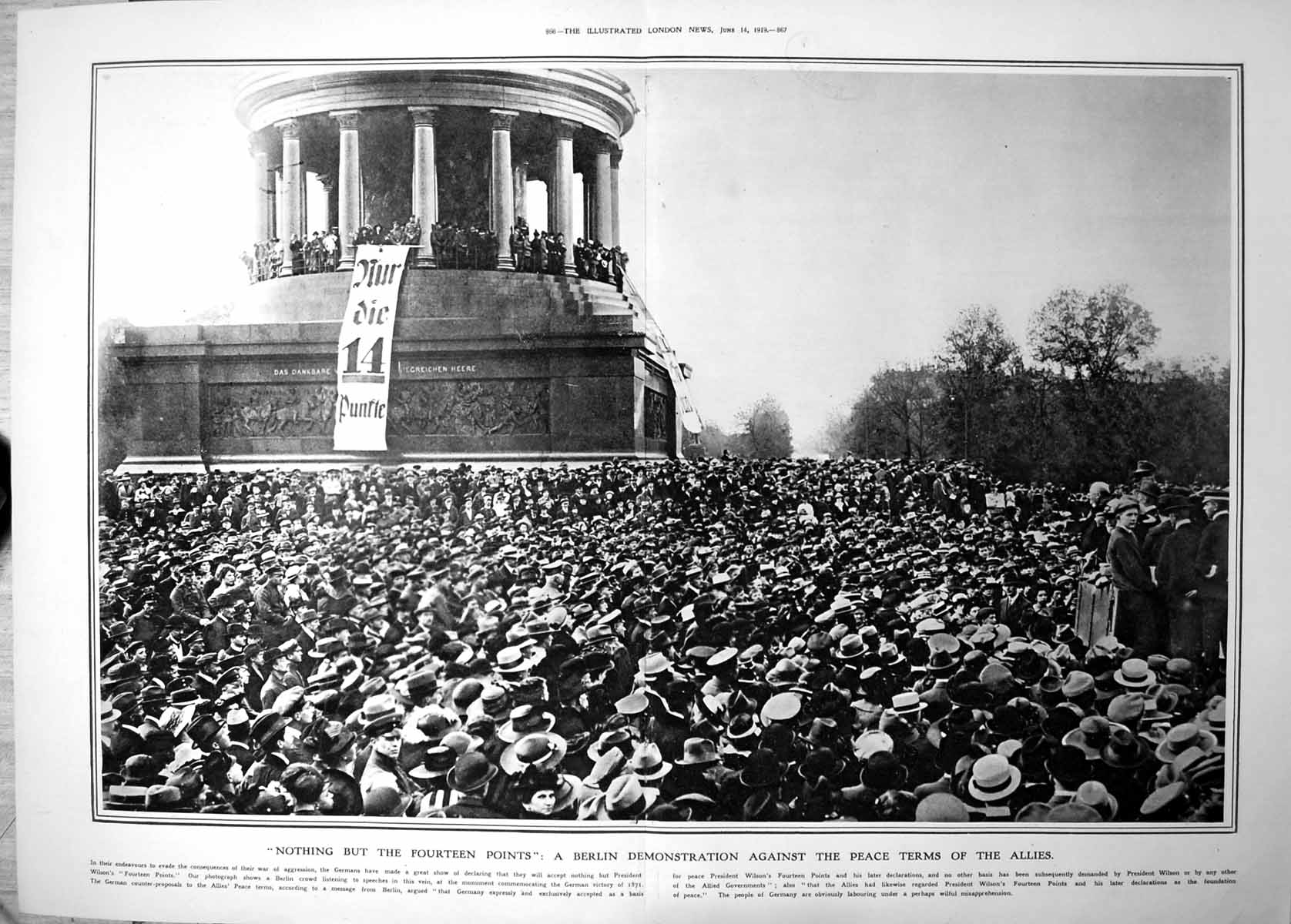 Old Print Nothing Fourteen Points Berlin Demonstration Peace Terms 1919 20th