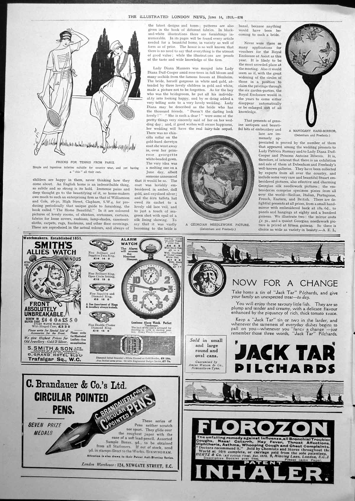 Antique Old Print Frocks Tennis Paris Georgian Needlework Picture Mirror 1919
