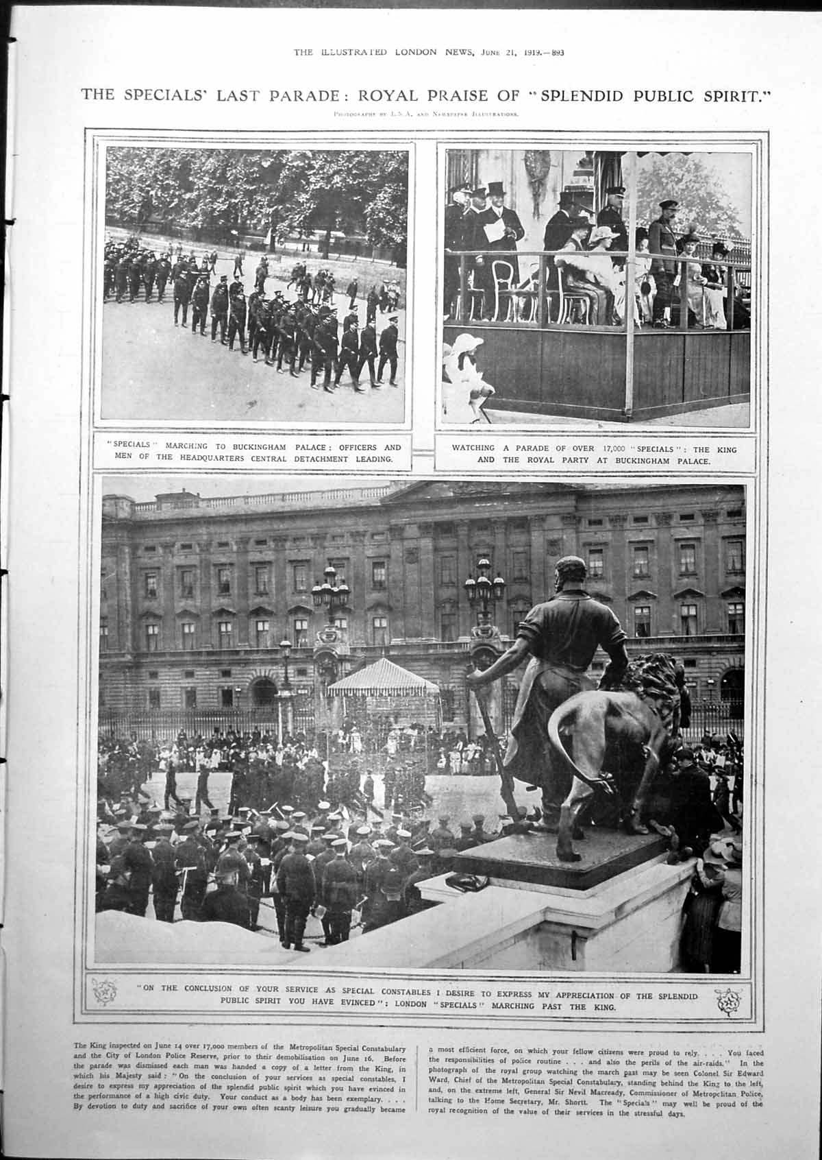 Antique Print Special Constables Parade King Royals British Archangel 1919
