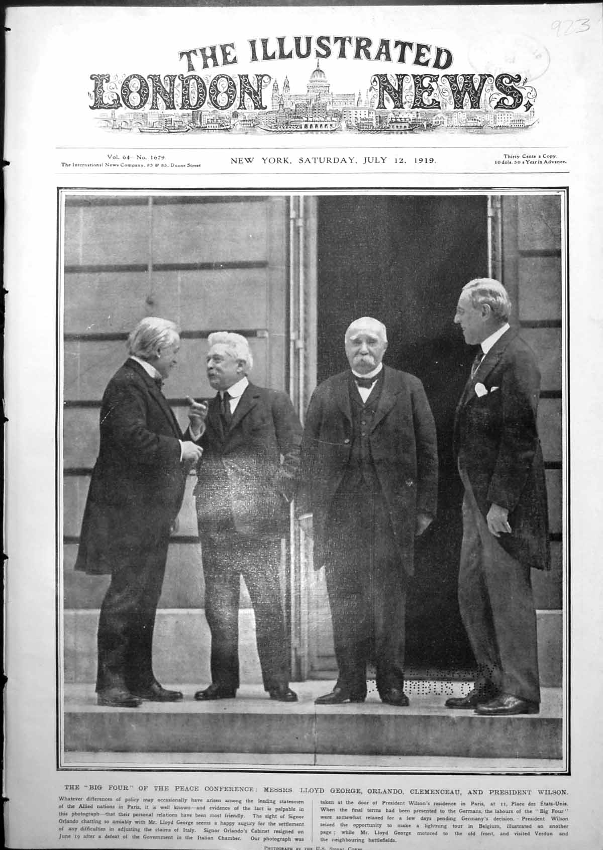 Old Print Lloyd George Clemencau Wilson Orlando Benjamin Clemencau 1919 20th
