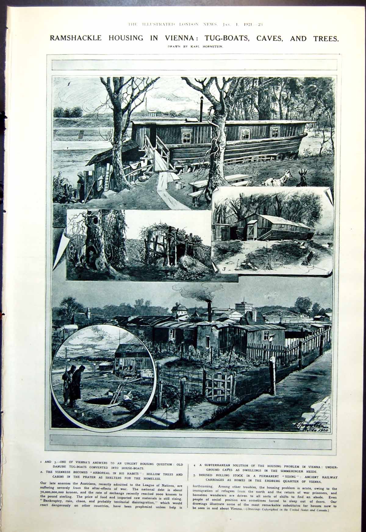 Old Ramshackle Housing Vienna Tug-Boats Caves Trees J Maclennan 1921 0 20th
